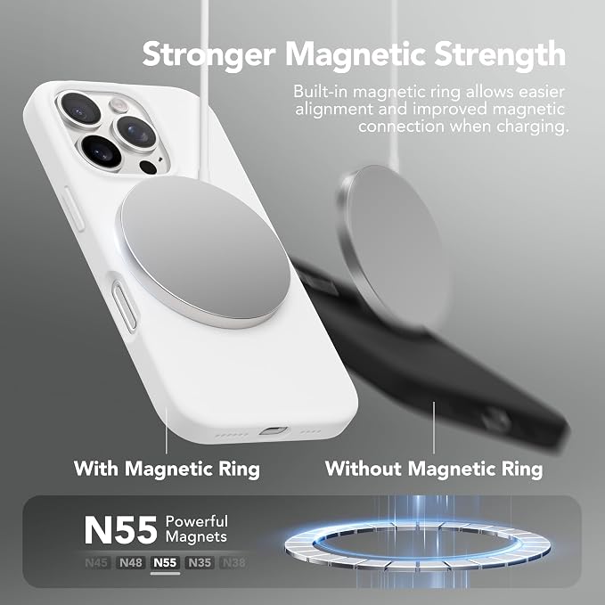 GONEZ Magnetic for iPhone 16 Pro Max Case, Compatible with MagSafe, Liquid Silicone Case, with Screen Protector + Camera Protector, Full Body Protective Shockproof Phone Cover 6.9", White