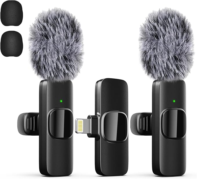 Professional Wireless Lavalier Lapel Microphone for iPhone, Mini Video Recording Mic for Interview Video Podcast Vlog YouTube & Livestream, Noise Reduction, Plug & Play (Lightning Port)
