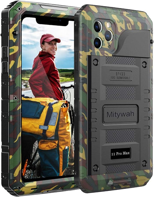 Mitywah Waterproof Case for iPhone 11 Pro Max, Heavy Duty Military Grade Case with Built-in Screen Protector, 360° Full Body Sturdy Metal Frame Protective Armor Case for iPhone 11 Pro Max, Camouflage