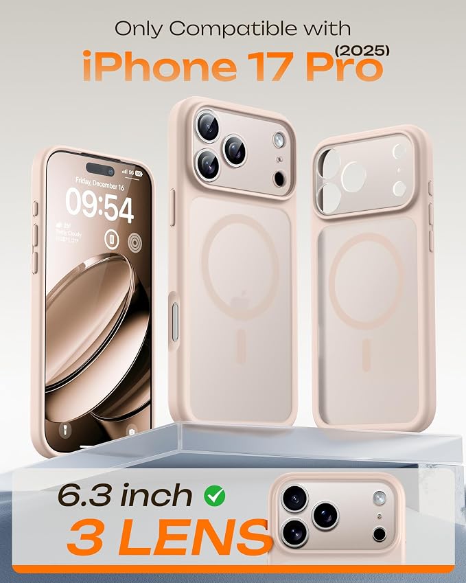 TOCOL for iPhone 17 Pro Case, Compatible with Magsafe Charger, Full Camera Protection, Translucent Matte Phone Case for 17 Pro 6.3 inch (Desert)