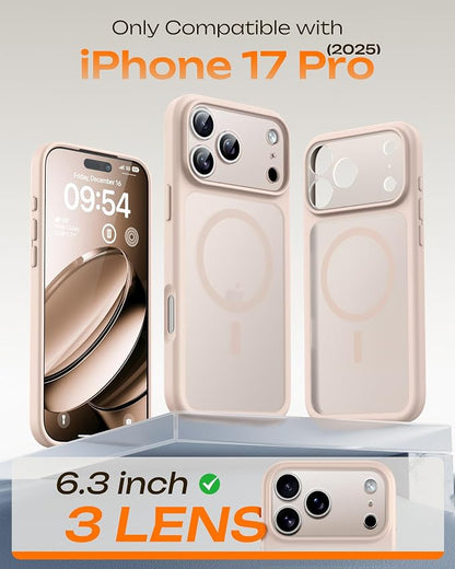 TOCOL for iPhone 17 Pro Case, Compatible with Magsafe Charger, Full Camera Protection, Translucent Matte Phone Case for 17 Pro 6.3 inch (Desert)