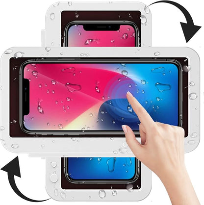 Shower Phone Holder Waterproof - Anti Fog High Sensitivity Touch Screen, 360°Rotation Wall Mount Shower Case for Phone for Bathroom Wall Mirror Bathtub Kitchen, Compatible with Under 7 Inch(White)