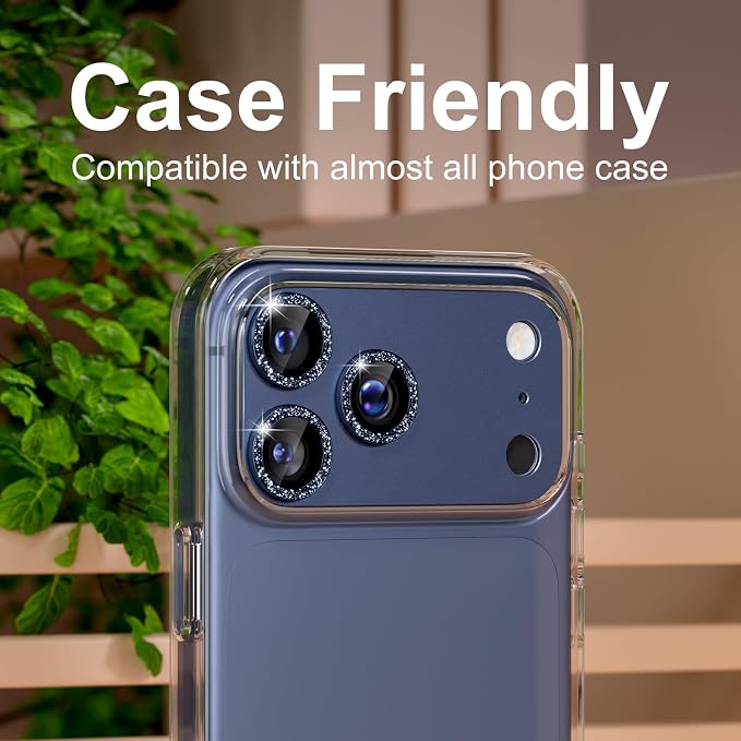 beuxece Compatible for iPhone 17 Pro Camera Lens Protector, Matte Metal Tempered Glass Rear Camera Screen Cover Accessories [Military Grade Shatterproof] [Strong Adsorption] - Glitter Blue