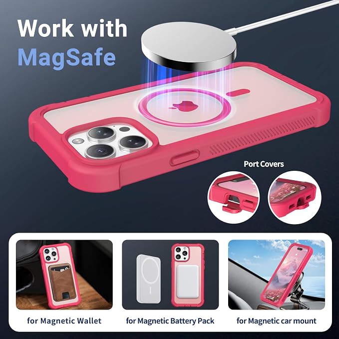 jaroco Magnetic for iPhone 14 Pro case, [Compatible with MagSafe][Military Grade Drop Protection][Heavy Duty Protection][Non-Slip][Shockproof] 2-Layer Durable Bumper Phone Case 6.1''-Rose