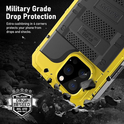 Beasyjoy Waterproof Case for iPhone 13 Pro Max, Built in Screen Protector Metal Full Body Defender Case, Military Grade Rugged Heavy Duty Shockproof Armor Tough Phone Case 6.7'' (Yellow)
