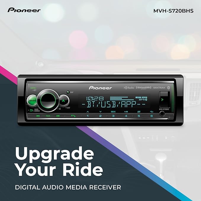 Pioneer MVH-S720BHS 1-Din Digital Media Receiver – Bluetooth, SiriusXM, Color Change, HD Radio, USB, FLAC, Voice Control, 50W x 4 Output, 13-Band EQ, AM/FM Radio, Hi-Volt RCA Preouts