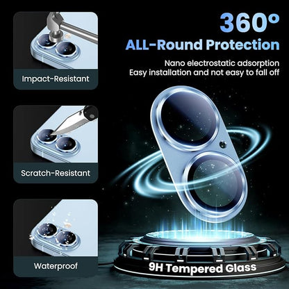 Uyiton Compatible with iPhone 17 Camera Lens Protector - [Not Easy to Break][Strong Adsorption][Case-Friendly] Metal Tempered Glass Rear Camera Screen Cover - Mist Blue