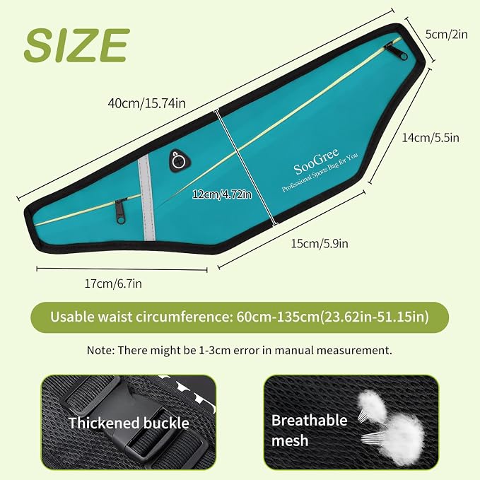 SooGree Slim Running Belt Fanny Packs for Women Men,Water Bottle Holder Hydration Fanny Pouch,Waterproof Sport Waist Pack with Reflective Strip,Runner Belt Bag for Running Cycling Camping Gym (Blue)