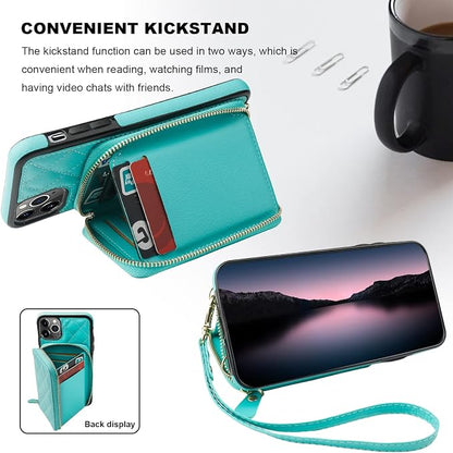 Bocasal Crossbody Wallet Case for iPhone 11 Pro Max, RFID Blocking PU Leather Zipper Handbag Purse Flip Cover, Kickstand Folio Case with Card Slots Holder Wrist Strap Lanyard 6.5 Inch (Mint Green)