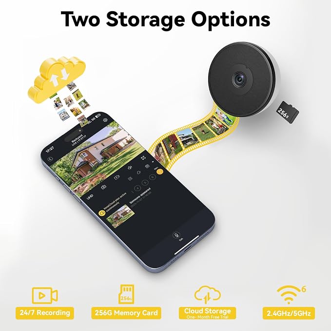 Window Camera 2 Pack, 4MP Indoor Camera with Phone App, Dual-Band WiFi 6 Cameras for Home Security with Full Color Night Vision, AI Person & Motion Detection, 24/7 Recording, Compatible with Alexa