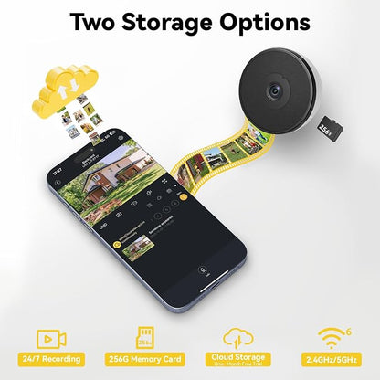 4MP Window Camera, 2.4GHz & 5.8GHz WiFi 6 Indoor Camera with Phone App, Cameras for Home Security with Full Color Night Vision, AI Person & Motion Detection, 24/7 Recording, Compatible with Alexa