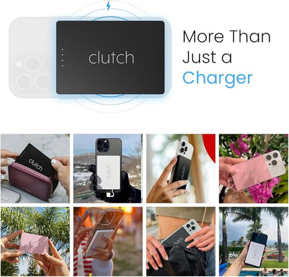 Clutch Pro – World's Thinnest iPhone Charger – Portable Power Bank 5000mAh – Magnetic Built-in Lightning Cable – TSA Approved Travel Charger – iPhone 14 & Earlier – Black