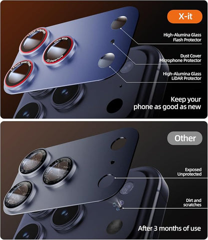 X-it for iPhone 17 Pro Camera Lens Protector, 9H Military Grade High-Alumina Tempered Glass Cover, Shatterproof with Strong Adhesion, Case Friendly & 1:1 Perfect Fit Camera Protector (Blue)