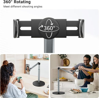 Overhead Phone Mount for Video Recording, Aluminum Overhead Tripod for iPhone, Desk Phone Camera Stand for Cooking, Nail Techs, Filming, Live Streaming