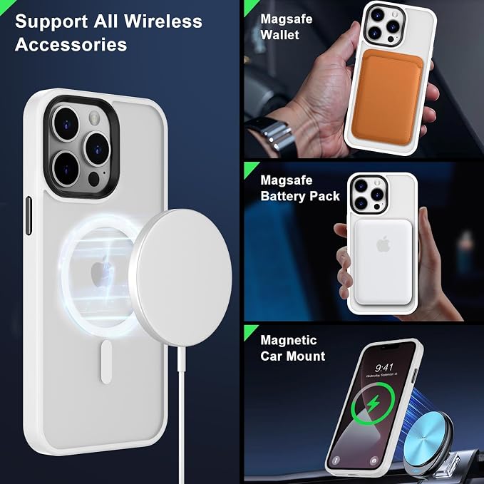 MOCCA Strong Magnetic for iPhone 13 Pro Max Case,[Compatible with Magsafe][Glass Screen Protector+Camera Lens Protector] Slim Thin Shockproof Cover Phone Case for iPhone 13 Pro Max 6.7", Frosted White