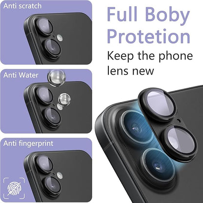 2 Pack Camera Lens Protector for iPhone 16/16 Plus,[Not Easy to Breakn ] AR Tempered Glass Strong Adsorption Metal Camera Cover Screen-Cyan