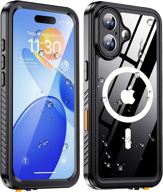 xiwxi for iPhone 16 Case Waterproof,[IP68 Underwater][Built-in Screen Protector ][Compatible with MagSafe][15FT Military Dropproof][Dustproof] Full Body Shockproof Protective Phone Case 6.1" Black
