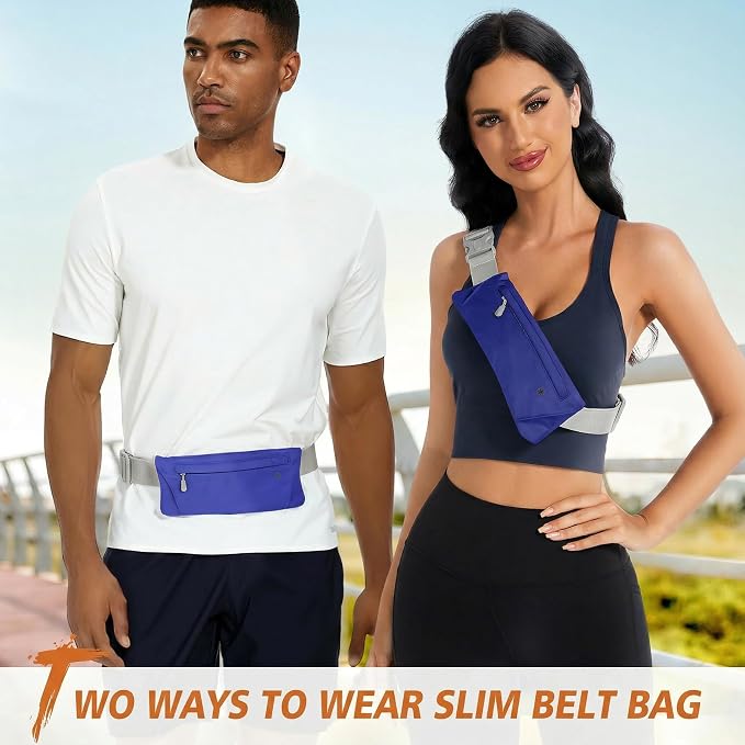 WHIPPY Slim Running Belt Fanny Pack for Women Men Elastic Runners Belt Waist Pouch Chest Bag Phone Holder Waist Pack for Running Hiking