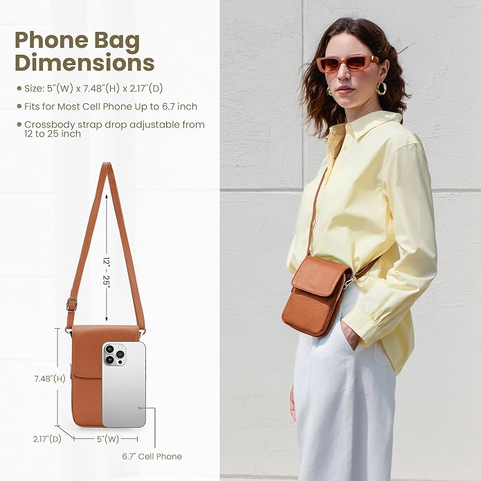 befen Genuine Leather Small Crossbody Bags for Women, Cell Phone Cross body Purse Bag with RFID Blocking Card Slots