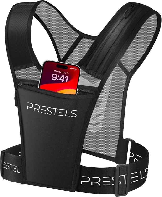 Running Vest Phone Holder - Reflective Running Vest for Men & Women - Adjustable & Breathable Design - Best Chest Pack Gear with Multiple Pockets for Phone, Water Bottle & Other Accessories