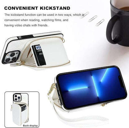 Bocasal Crossbody Wallet Case for iPhone 13 Pro Max, RFID Blocking PU Leather Zipper Handbag Purse Flip Cover, Kickstand Folio Case with Card Slots Holder Wrist Strap Lanyard 5G 6.7 Inch (White)