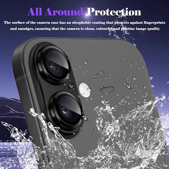 Camera Lens Protector for iPhone 17 Camera Lens Protector [Strong Adsorption] [Not Easy to Break] Metal Tempered Glass Rear Camera Screen Cover - Black