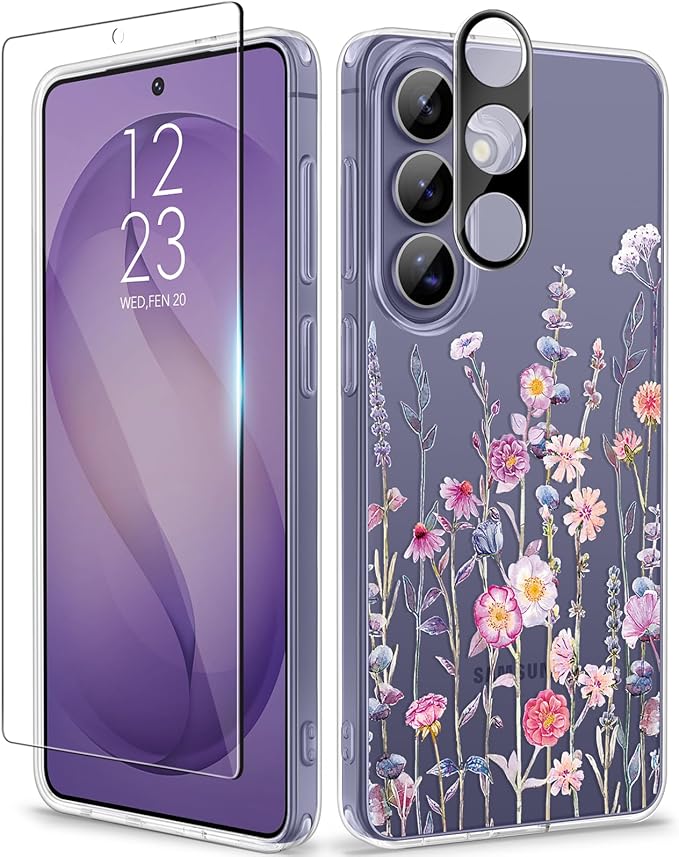 GVIEWIN for Samsung Galaxy S26 Plus Case, Clear Floral Slim Shockproof Protective Women Phone Case, Non-Yellowing, with Screen Protector&Camera Lens Protector for S26 Plus 6.7", Floratopia/Colorful
