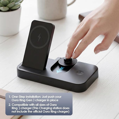 4 in 1 Charging Station for Oura Ring Gen 3 Charger (Oura Ring Charger NOT Included), 25W Fast Magnetic Charger for iPhone, Apple Watch, AirPods, Wireless Charger for Samsung Galaxy