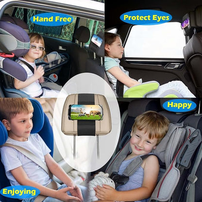 Car Headrest Phone Holder for Kids Back Seat - Compatible with iPhone, Samsung and Other Cell Phones - Soft Adjustable Silicone Holding Net (for Phone 2 Pack)