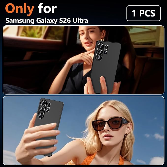 for Samsung Galaxy S26 Ultra Camera Lens Protector, Electroplated Matte Back with 9H Tempered Glass Lens Protector, [Strong Adsorption] [Case-Friendly] Metal Ring HD Clear Lens Cover, Black