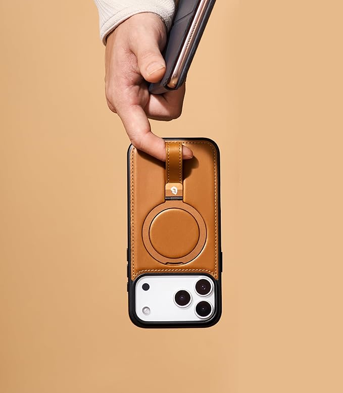 for iPhone 17 Pro Max Leather Case with Stand, Anti-Slip Grip Ring, Fits for MagSafe (Brown, iPhone 17 Pro Max)