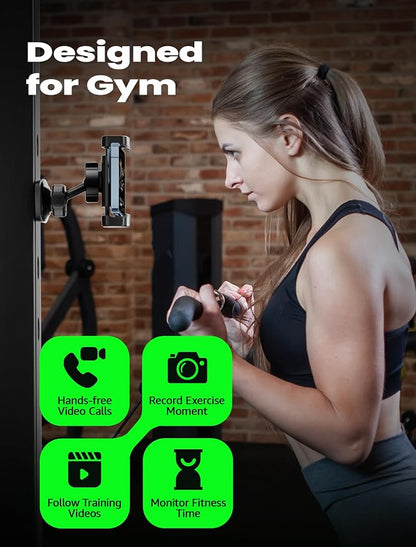 Gym Magnetic Phone Holder, Portable Magnetic Phone Holder Phone Mount Gym Essentials Accessories, 360° Adjustable Dual Ballhead Rotatable for Smartphones 4.7-7" with 2 Magnet Plates