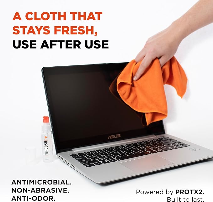 WHOOSH! Screen Shine Go - 1 fl oz Refillable Screen Cleaner Kit with Microfiber Cloth for MacBook, Phone, iPad & Eyeglasses - Powerful Streak-Free Cleaning - Pocket-Sized, TSA-Approved for Travel