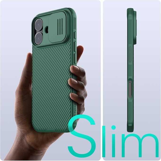 Nillkin for iPhone 17 Case with Slide Camera Cover, Thin Slim Fit, Shockproof Protective, Protector Privacy, Phone Case iPhone 17 Camera Lens Protector 6.3 inch, Green