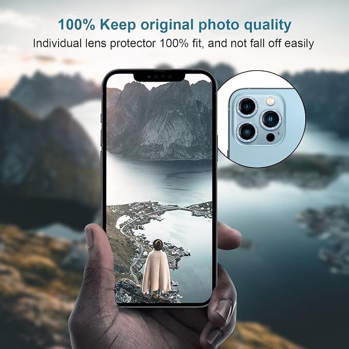 Jeluse [3X2 Pack] Designed for iPhone 13 Pro/iPhone 13 Pro Max Camera Lens Protector, 9H Tempered Glass Screen Protector Cover [Alignment Kit Eazy installation] Metal Individual Ring