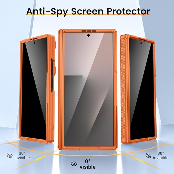 VEGO for Samsung Z Fold 7 Case Built-in Privacy Screen Protector, Orange | with Adjustable Kickstand & Slide Camera Cover[Hinge Cover]Full Body Shockproof Case for Samsung Galaxy Z Fold 7