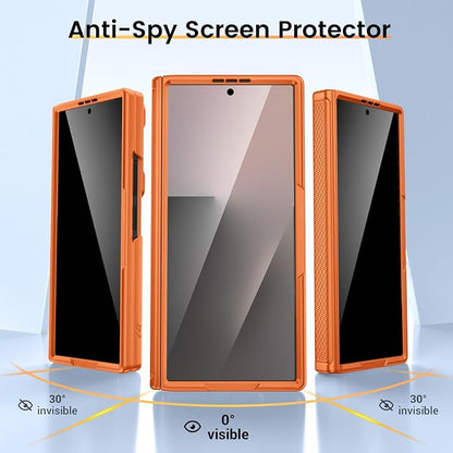 VEGO for Samsung Z Fold 7 Case Built-in Privacy Screen Protector, Orange | with Adjustable Kickstand & Slide Camera Cover[Hinge Cover]Full Body Shockproof Case for Samsung Galaxy Z Fold 7