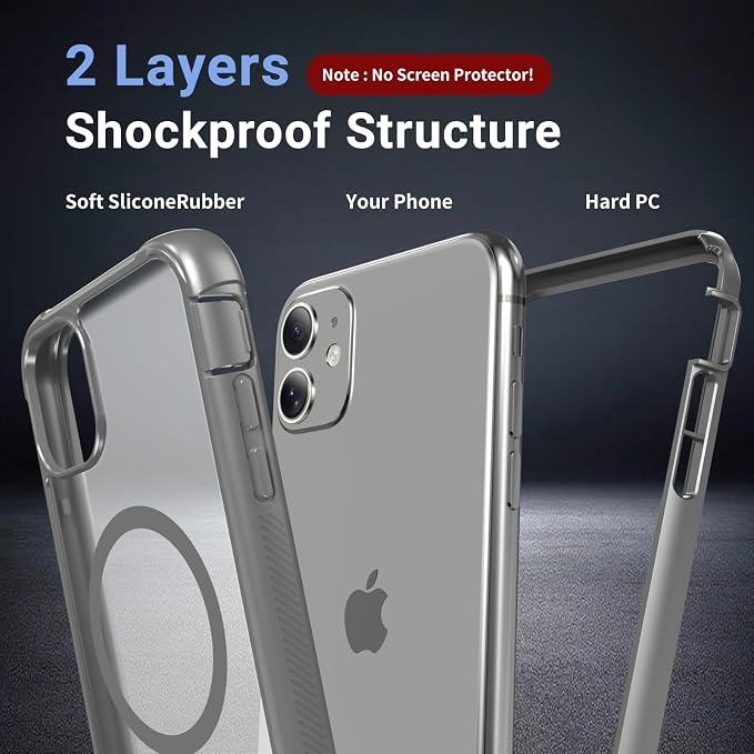 jaroco Magnetic for iPhone 11 Case, [Compatible with MagSafe][Military Grade Drop Protection][Heavy Duty Protection][Non-Slip][Shockproof] 2-Layer Durable Bumper Phone Case 6.1''-Gray