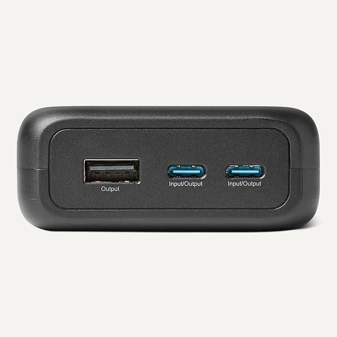 Amazon Basics High-Capacity Portable Charger Power Bank with 3-Port Output, 20,000 mAh, Black