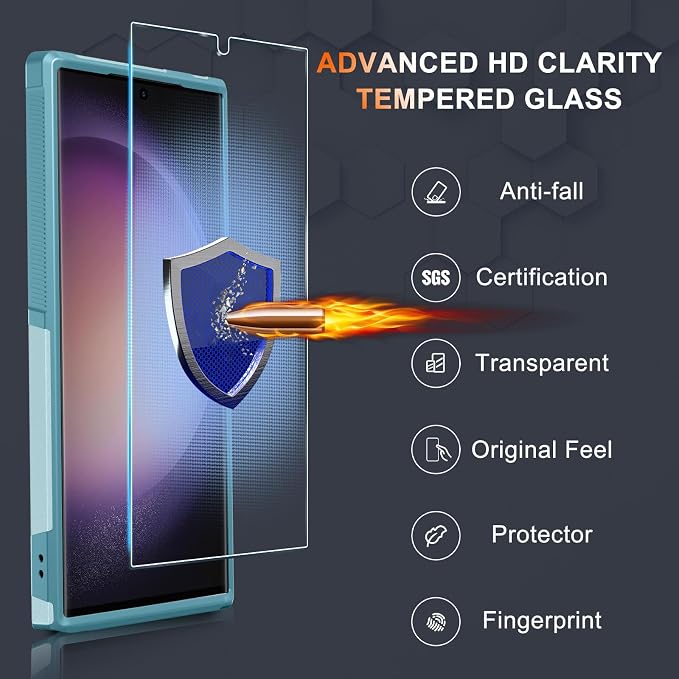 RMOCR Case for Samsung Galaxy S25 Ultra, Full Body Heavy Duty Rugged Shockproof Protective Phone Cover with Lanyard Strap, Tempered Glass Screen Protector and Camera Lens Cover, Mint Green