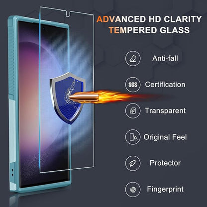 RMOCR Case for Samsung Galaxy S25 Ultra, Full Body Heavy Duty Rugged Shockproof Protective Phone Cover with Lanyard Strap, Tempered Glass Screen Protector and Camera Lens Cover, Mint Green