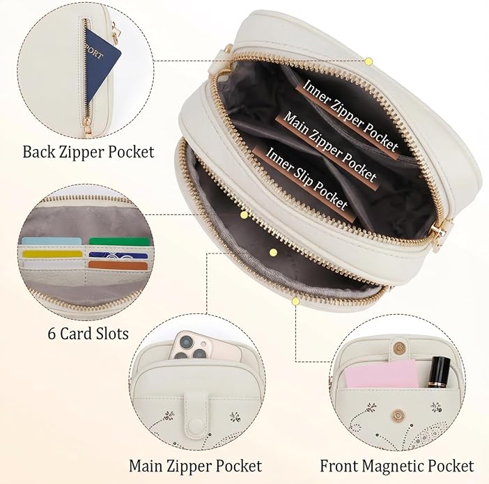 KITEVIUN Crossbody Bags for Women Leather Crossbody Purse Small Shoulder Phone Purse with Adjustable Strap & RFID Card Slots