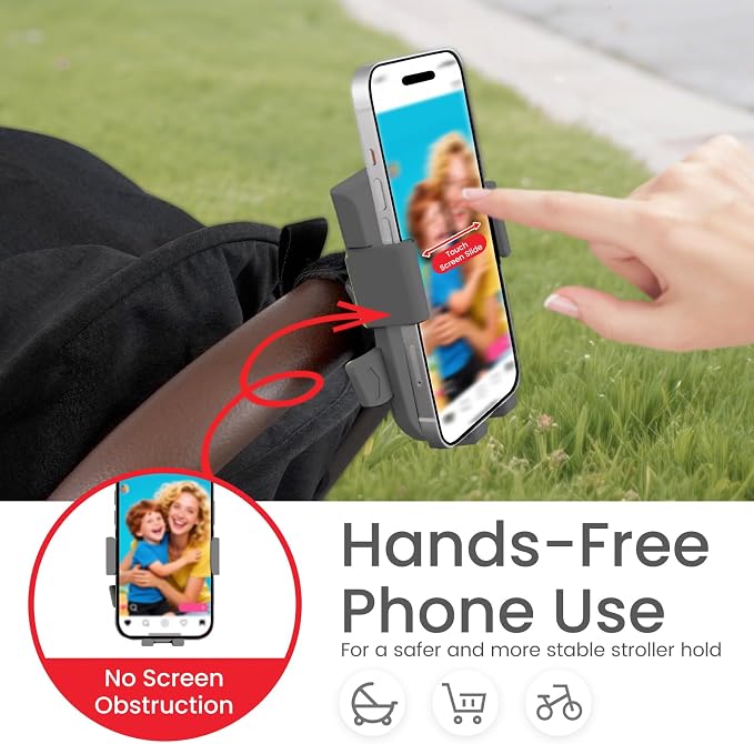Baby Stroller Phone Holder, Shopping Cart, Golf Cart, Push Cart, Bike Phone Mount, for Motorcycle, Scooter, ATV, Boat, Spin Bike, Treadmill, Handlebar- Universal, Cell Phone Clamp (Grey)