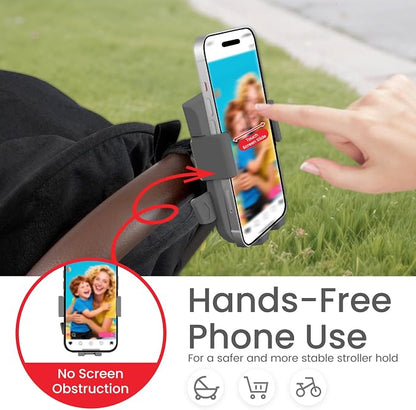 Baby Stroller Phone Holder, Shopping Cart, Golf Cart, Push Cart, Bike Phone Mount, for Motorcycle, Scooter, ATV, Boat, Spin Bike, Treadmill, Handlebar- Universal, Cell Phone Clamp (Grey)
