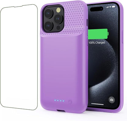 Battery Case for iPhone 15Pro Max, Upgrade 8600mah Portable Slim Battery Charging Case, 15W Fast Charging Rechargeable Protective Extended Charger Cover for iPhone 15 Pro Max (6.7 inch)-Purple