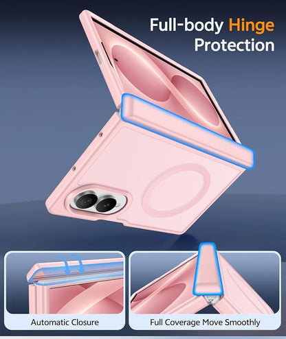 FNTCASE for Samsung Galaxy Z-Fold-8 Case: [Full Hinge Protection] [Screen Protector] Compatible with MagSafe, Heavy Duty Rugged Shockproof Anti-Scratch Protective Clear Phone Cover (C-Pink)