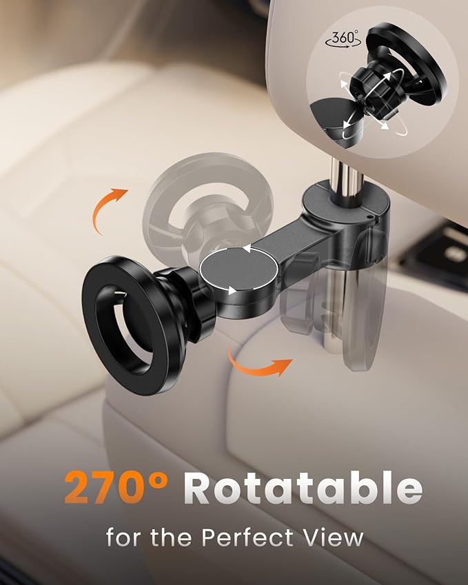 for Magsafe Car Headrest Phone Holder, 6 lb Strong Magnetic Force Headrest Phone Holder Car Mount for All Phone iPhone iPad Travel Accessories with Metal Ring
