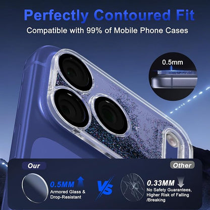 surundo for iPhone 17 Pro Max Camera Protector, Bling Glitter Camera Cover Design Flowing Liquid Quicksand, [Not Easy to Fall] [Strong Adsorption] 9H Tempered Glass Lens Cover Stylish Accessories