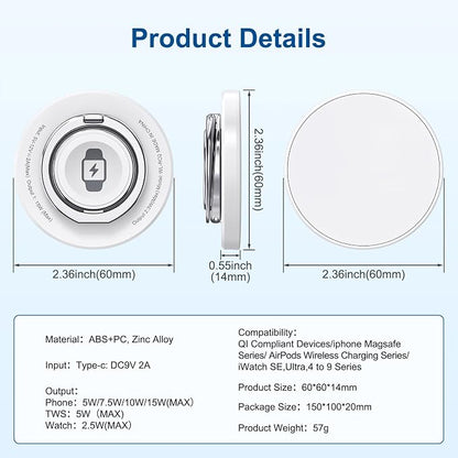 Double Phone Ring Magnetic Charging Holder | Wireless Charging Phone Ring Stand | 3-in-1 Charging Station for Apple Devices | Multi-Device Travel Charger for iPhone, AirPods & Apple Watch (white)