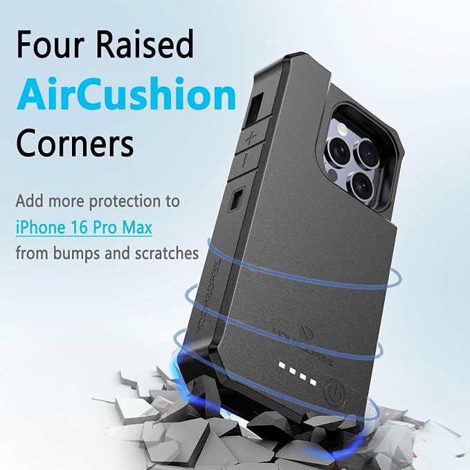 ZEROLEMON Battery Case for iPhone 16 Pro Max, 10000mAh Capacity, 18W Fast Charging Power with Full Edge Protection Extended RuggedJuicer Battery Charger Case for iPhone 16 Pro Max - Black
